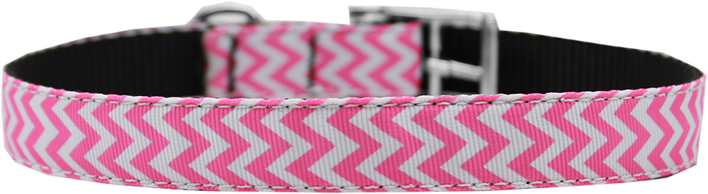 Chevrons Nylon Dog Collar with classic buckle 3/4" Pink Size 12